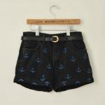High Waisted Denim Short With Anchor Embroidery