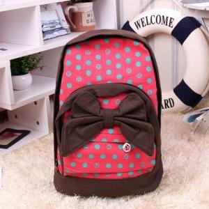 Polka Dots Backpack With Bowknot