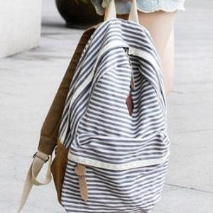 Blue Striped Backpack With Lace