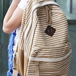 Brown Striped Backpack With Lace