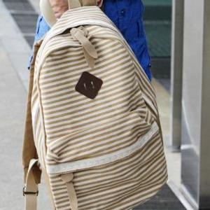 Brown Striped Backpack With Lace