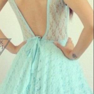 Mint Lace Backless Dress