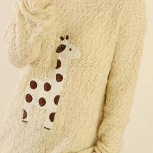 Beige Cute Giraffe Pattern Sweater