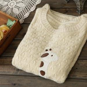 Beige Cute Giraffe Pattern Sweater