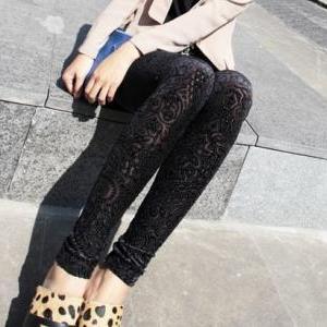 Stylish Floral Leggings In Black