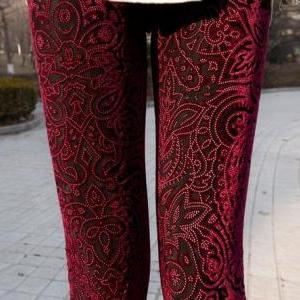 Stylish Floral Leggings In Red