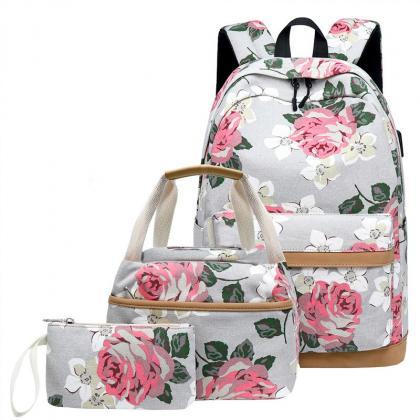 Floral Print Computer Canvas Waterproof Backpack,..