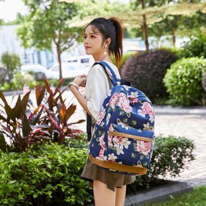 Canvas Backpack, School Bag With Floral Pattern,..