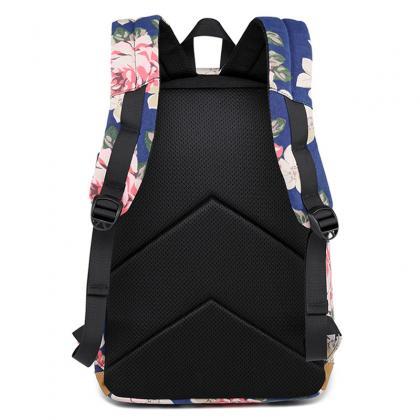 Canvas Backpack, School Bag With Floral Pattern,..