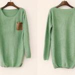Mint Loose Sweater With Leather Packet