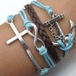 Multi Strap Anchor Cross Infinity Bracelet