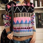 Pink Loose Geometric Patterns Sweater