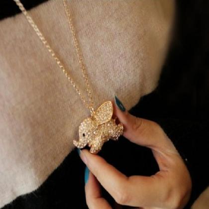 Studded Cute Elephant Necklace (ship From Us)