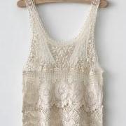 Hollow Crocheted Lace Tank Top