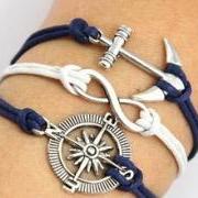 Sliver Anchor Compass Bracelet