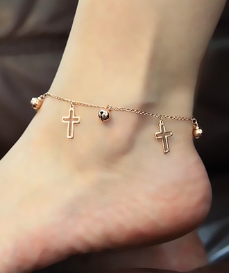 Hollow Cross Anklet With Small Bell