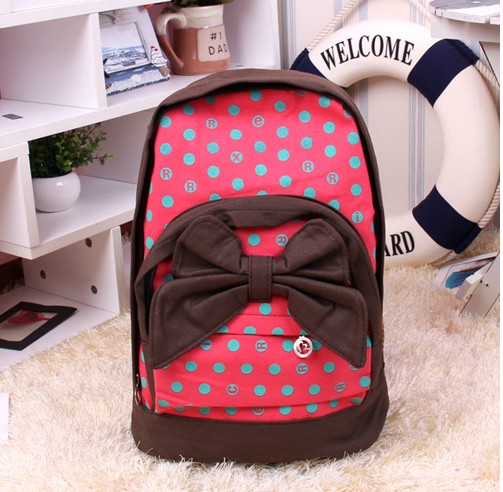 Polka Dots Backpack With Bowknot