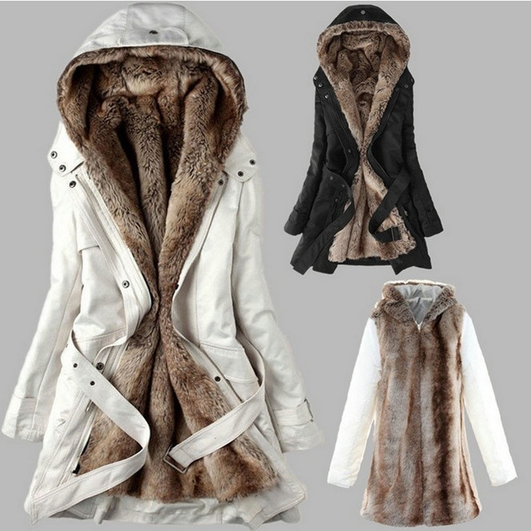 Beige Parka with Faux Fur Inner