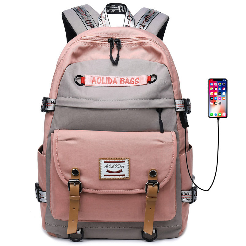 Waterproof Canvas Large Capacity Computer Backpack, Outdoor Travel Bag, Student School Bag With Usb Charging Port