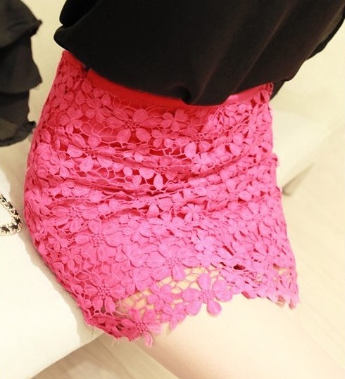 High Waisted Pink Lace Mini Skirt