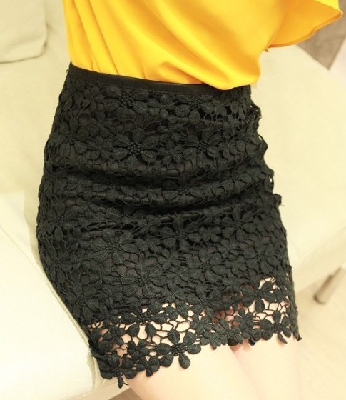 High Waisted Black Lace Mini Skirt