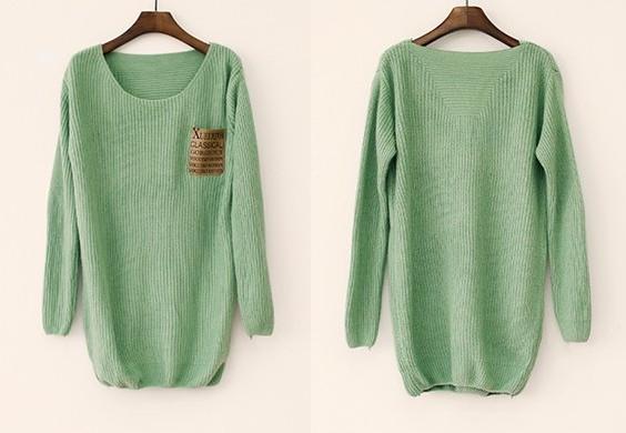 Mint Loose Sweater With Leather Packet