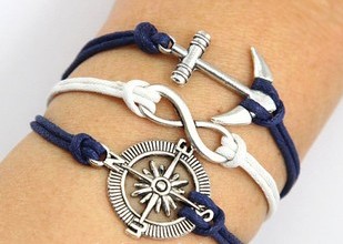 Sliver Anchor Compass Bracelet