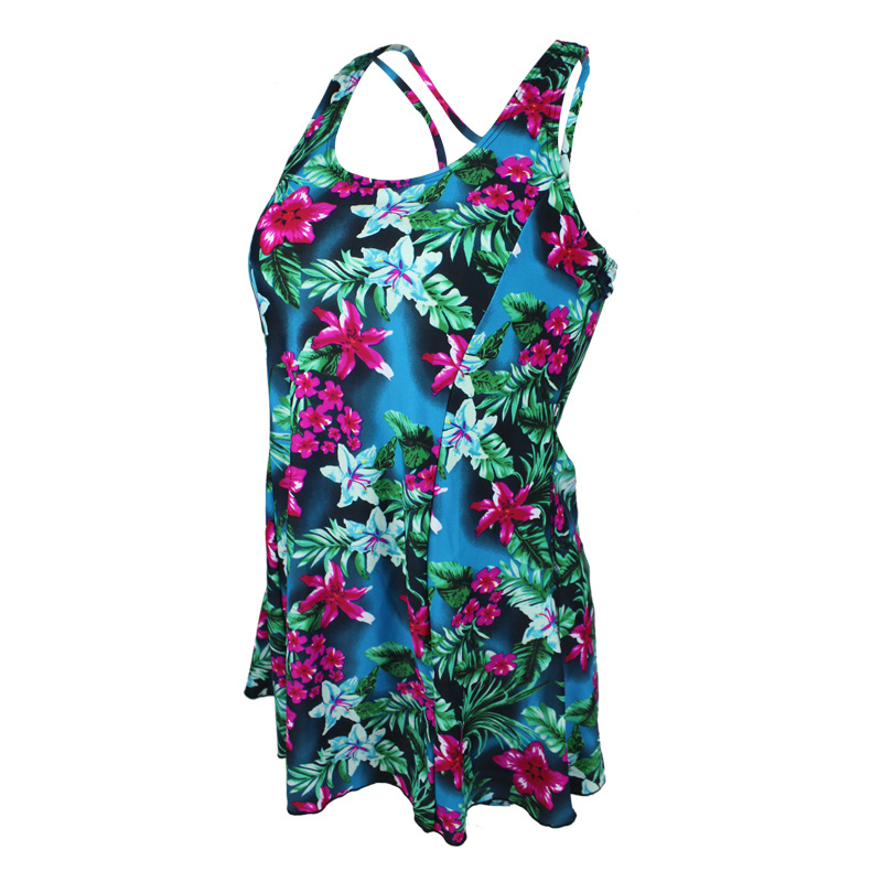 Retro Floral Print Plus Size Slim Swimsuit With Chest Pad