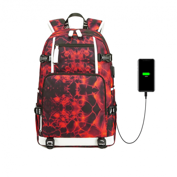 Waterproof canvas large capacity geometric print computer backpack, outdoor travel bag, student school bag with USB charging port