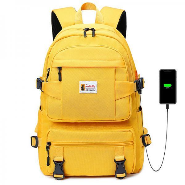 Waterproof canvas large capacity computer backpack, outdoor travel bag, student school bag with USB charging port